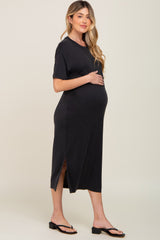 Black Shift Maternity Midi Dress