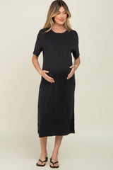 Black Shift Maternity Midi Dress