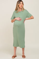 Green Shift Maternity Midi Dress