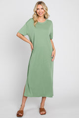 Green Shift Maternity Midi Dress