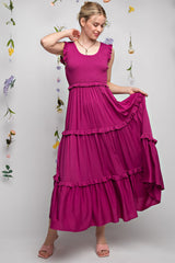 Magenta Smocked Ruffle Tier Maxi Dress