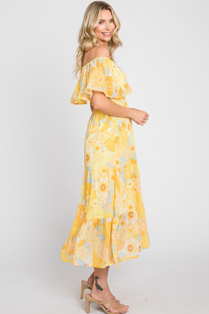 yellow floral off the shoulder maxi dress Sunflower Off-Shoulder Maxi Dress Yellow