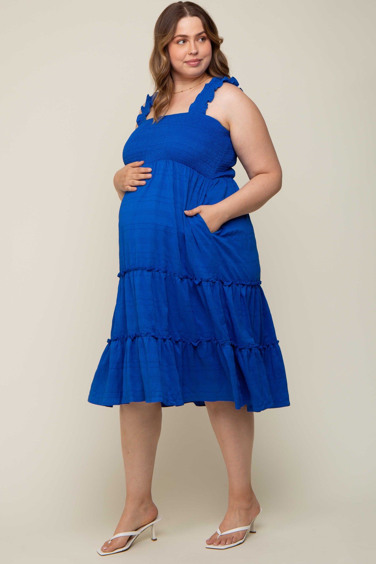 Royal Blue Smocked Square Neck Ruffle Strap Tiered Maternity Plus Midi – PinkBlush Royal Blue Smocked Square Neck Ruffle Strap Tiered Maternity Plus Midi – PinkBlush