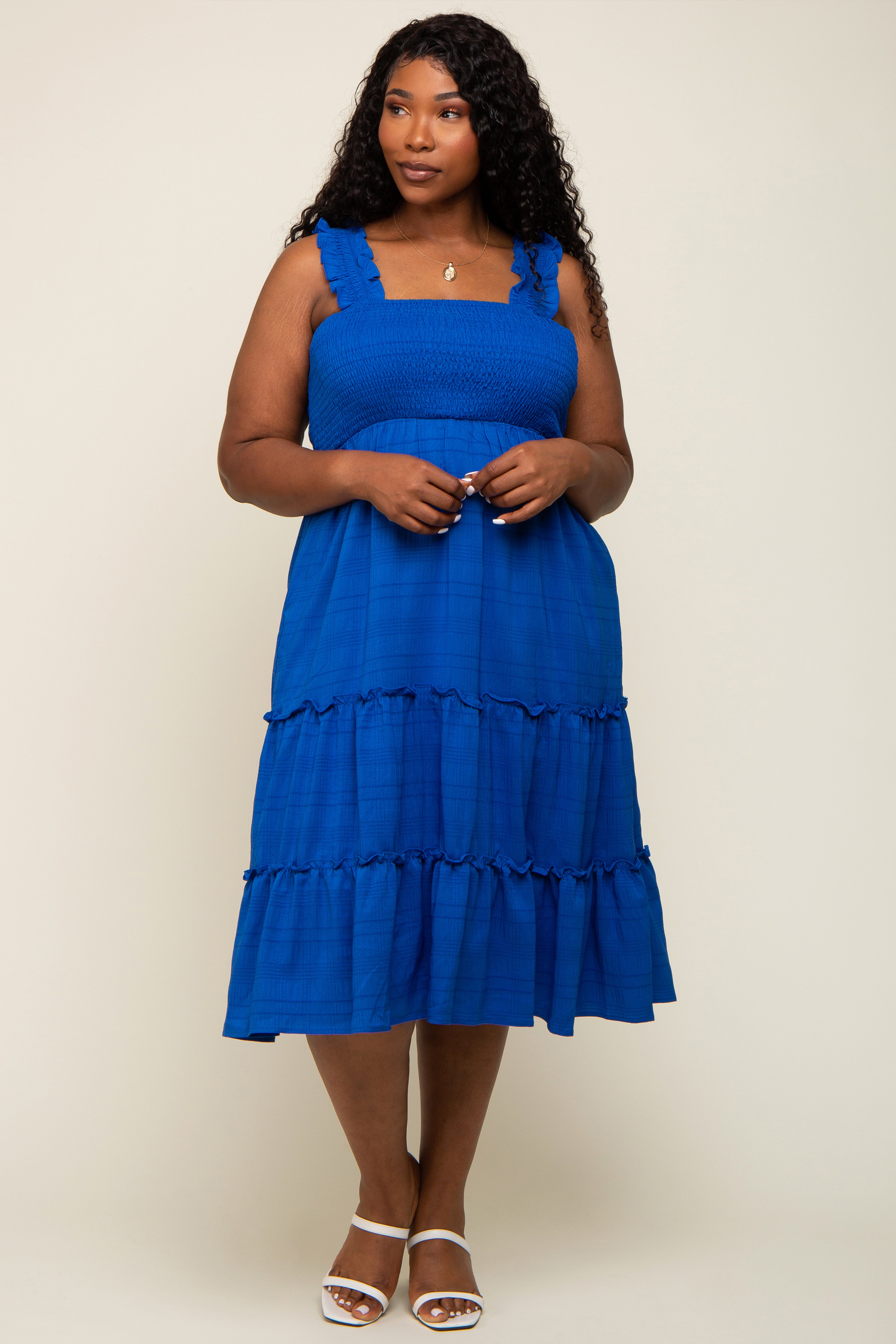 Blue smocked ruffle tiered dress