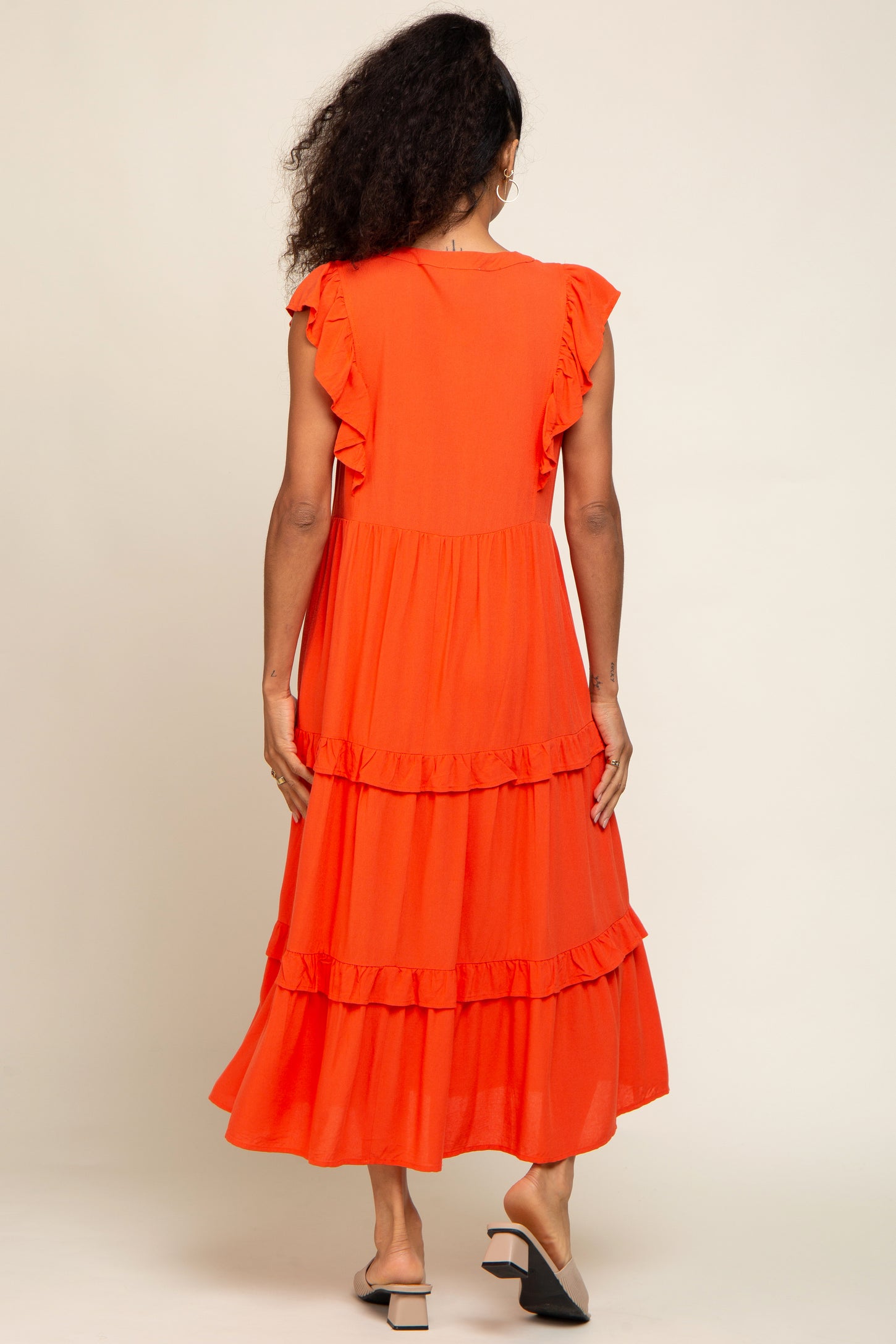 Orange Ruffles Orange Ruffle Accent Tiered Midi Dress – PinkBlush