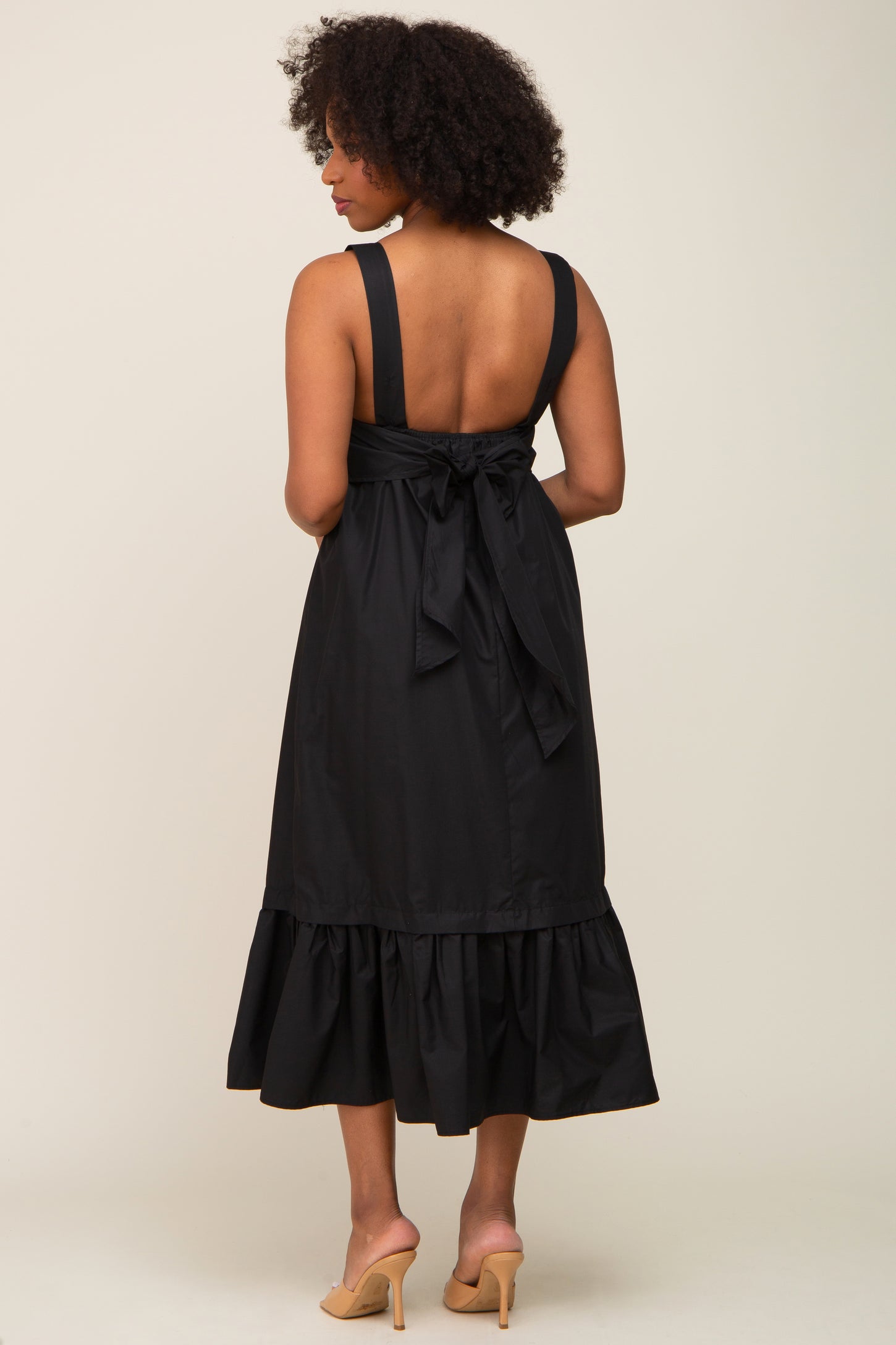 Black Pleated Back Tie Midi Dress – PinkBlush