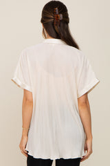 Cream Pleated Satin Button Up Maternity Top