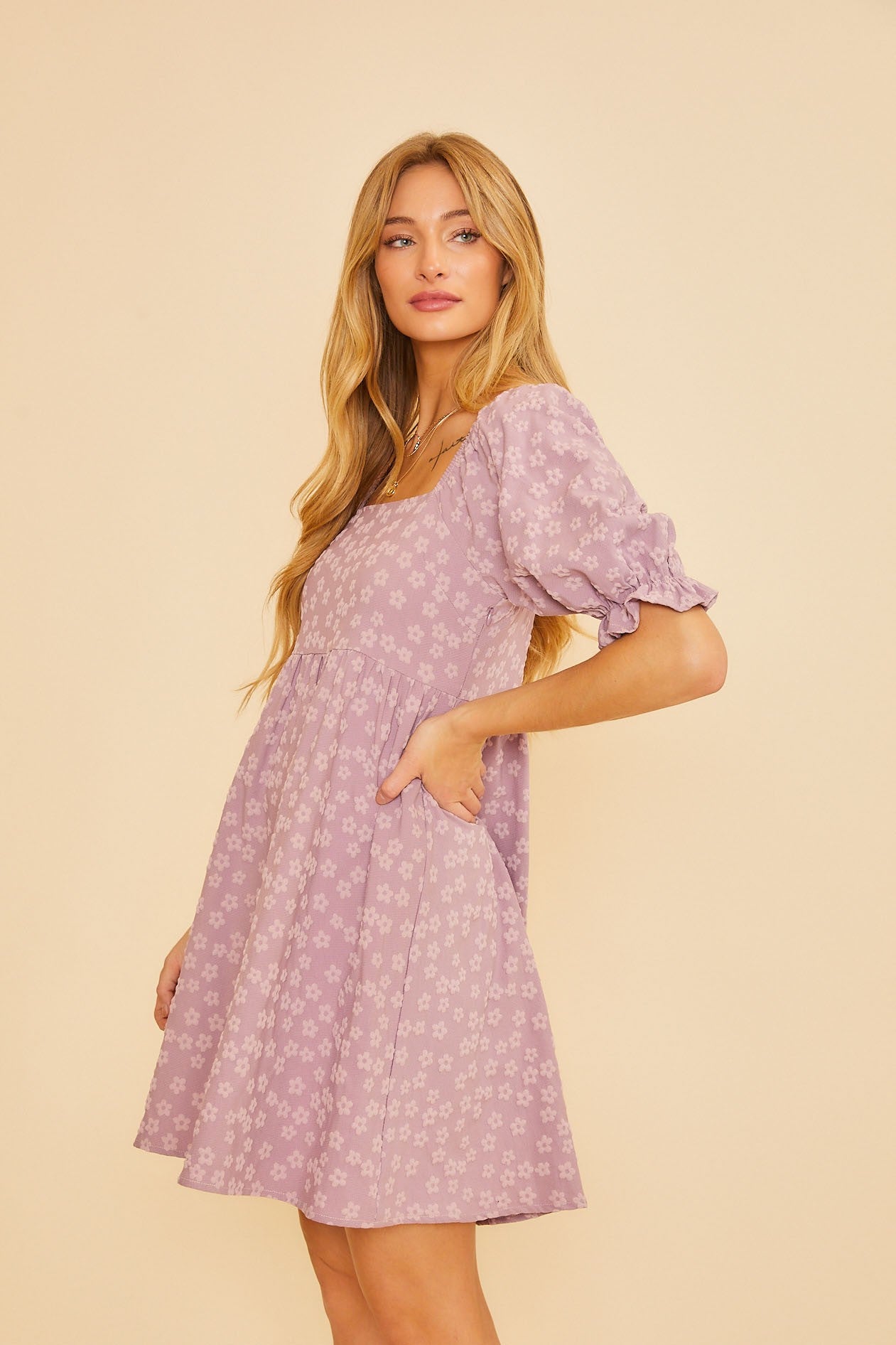 square neck babydoll dress Square-Neck Utility The Belmont Square Neck Babydoll Dress is a beautiful summery color with a beautiful open back 1960s Square Neck Puff Sleeve
