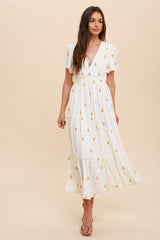 Cream Floral Embroidered Tiered Maternity Maxi Dress