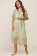 Sage Striped Sheer Button Down Maternity Cover Up