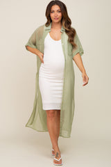 Sage Striped Sheer Button Down Maternity Cover Up