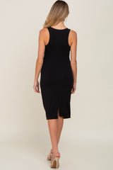 Black Sleeveless Fitted Ruched Maternity Dress