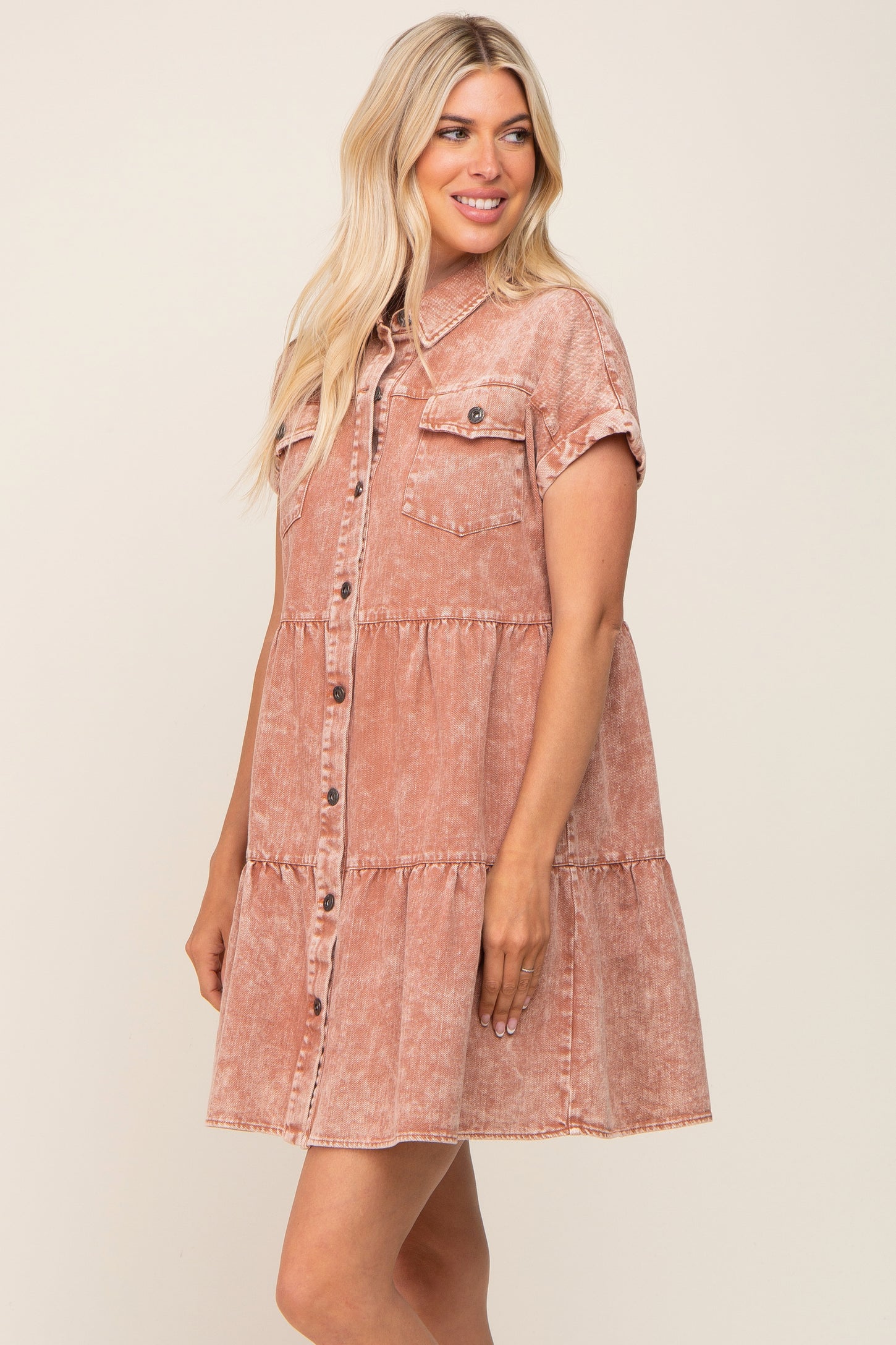 Rust Faded Denim Front Pocket Dress