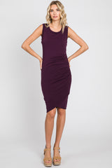 Plum Ruched Tulip Hem Maternity Dress