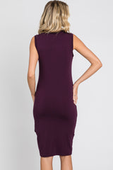 Plum Ruched Tulip Hem Dress