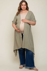 Olive Short Dolman Sleeve Hi-Low Maternity Plus Cover Up