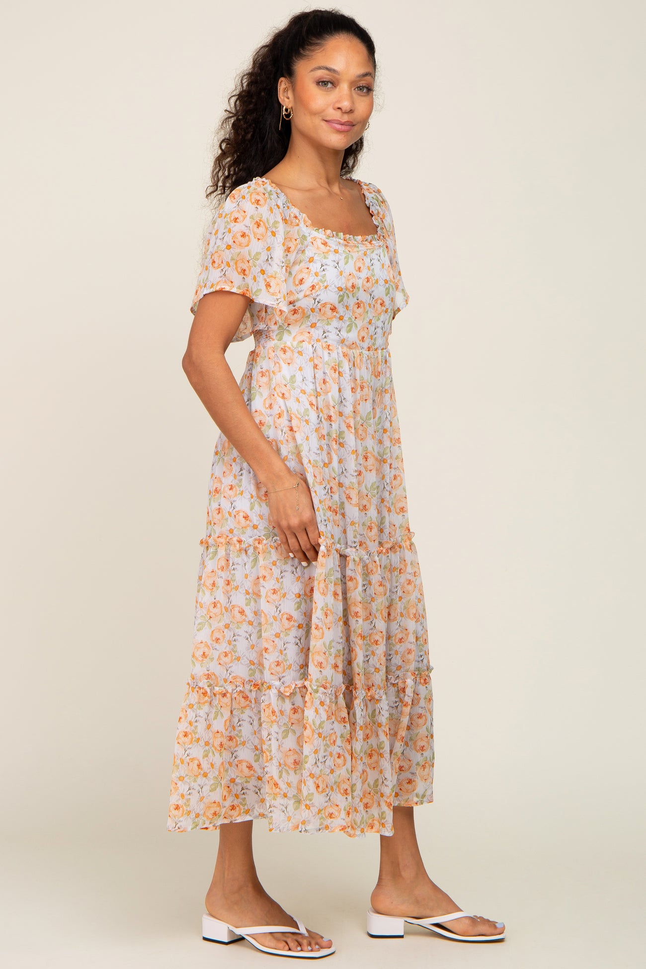 coral floral midi dress Sunset Palm Coral Print Midi Dress | Trendy Women's Dresses