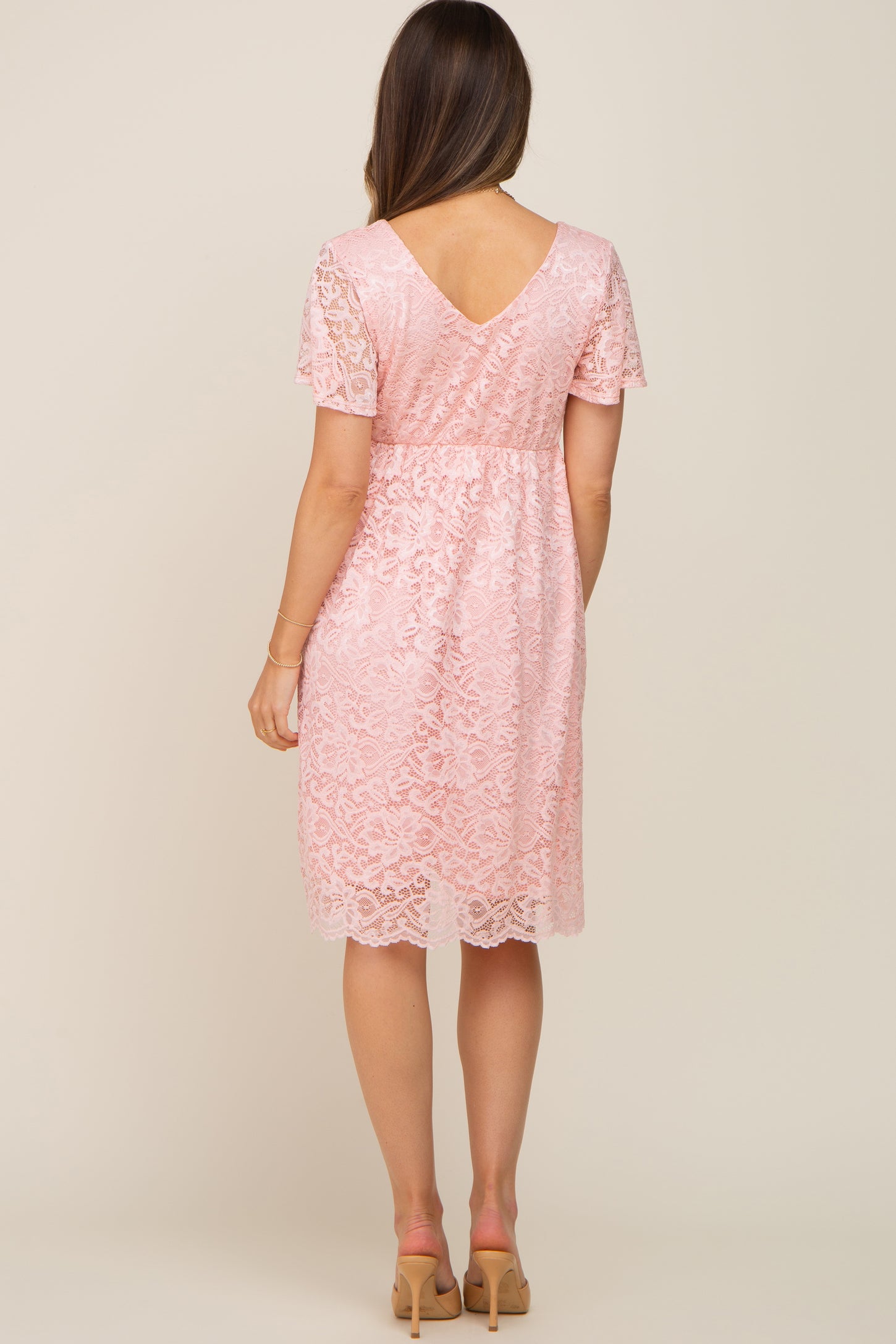 Pink Lace Knee Length Maternity Dress PinkBlush