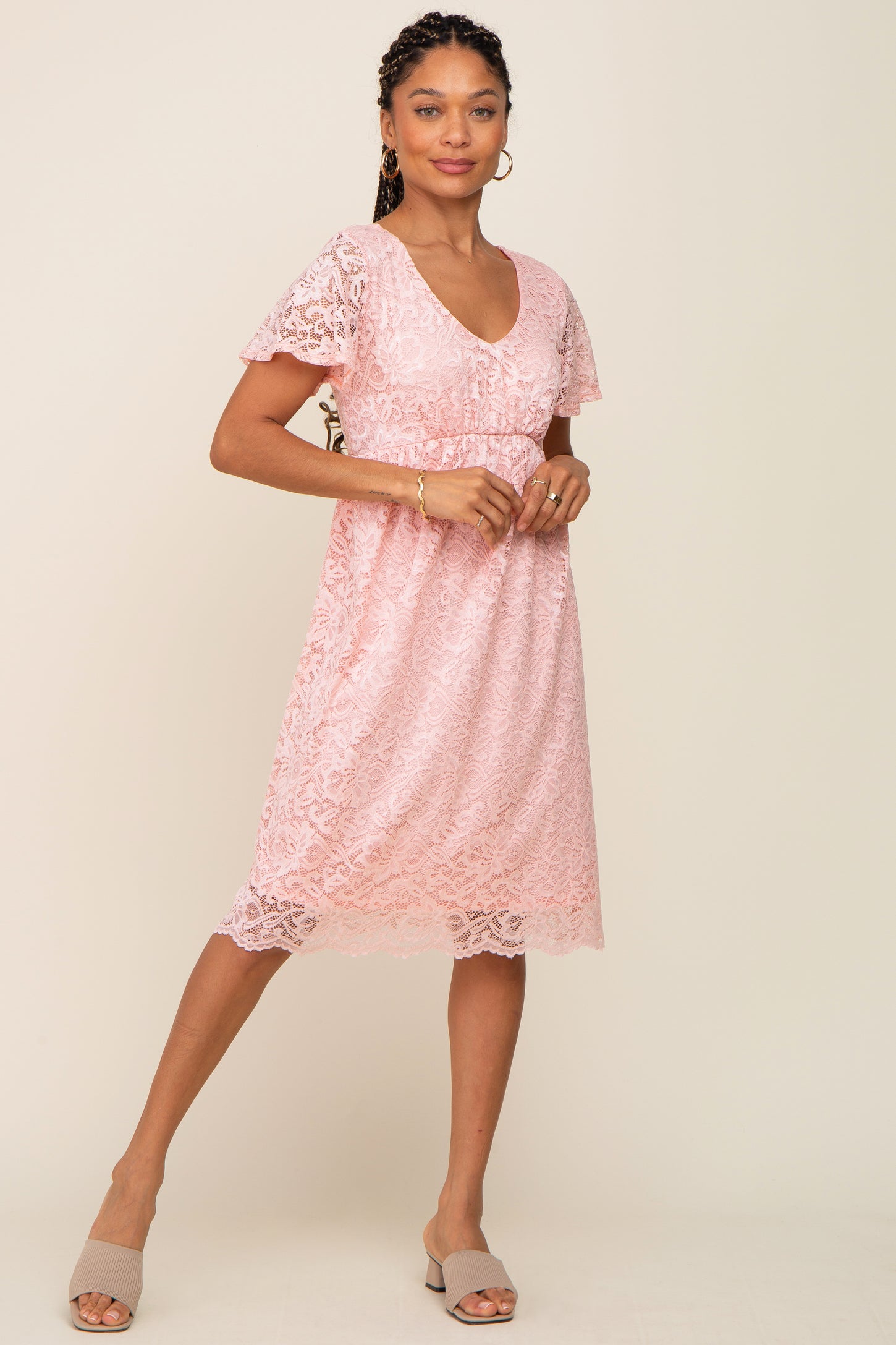Pink Lace Knee Length Dress PinkBlush Pink Lace Knee Length Dress PinkBlush