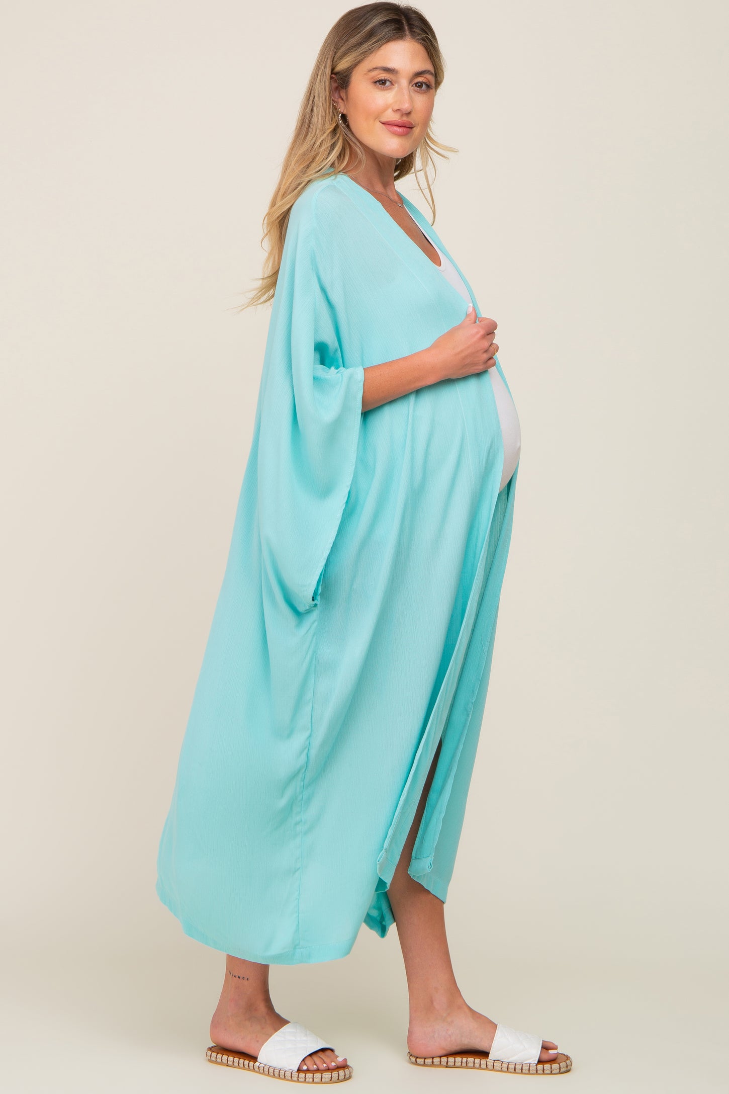Mint Green Open Front Long Maternity Coverup