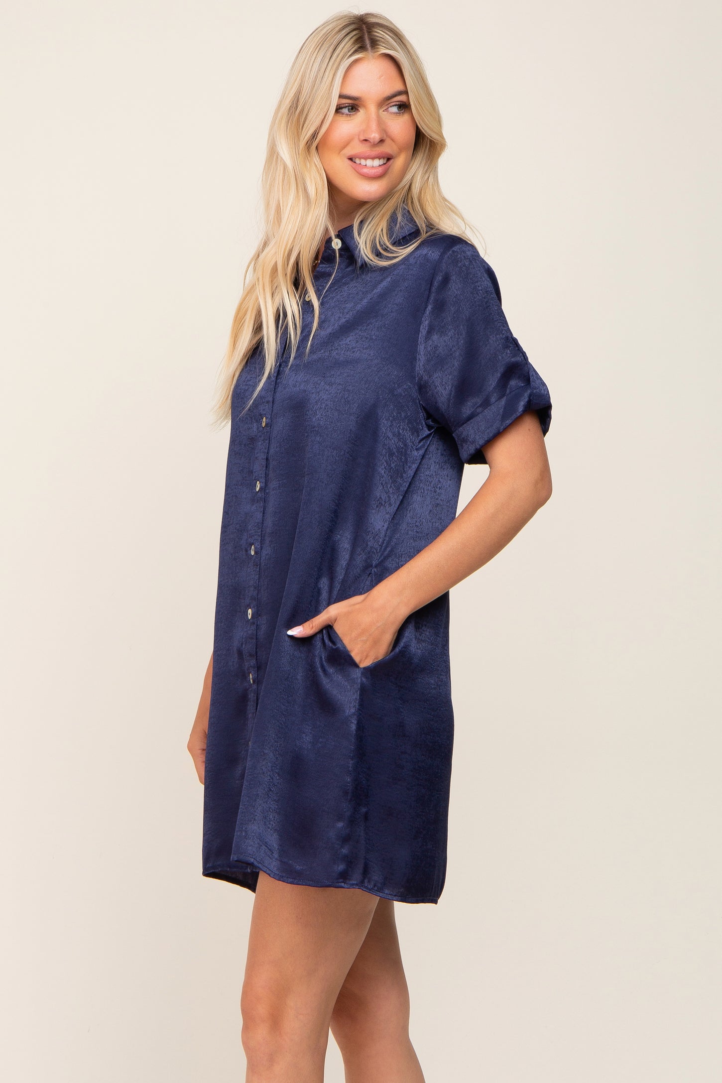 satin short sleeve shirt dress TOLENY Women's Elegant Short Sleeve Satin Dress Button Down Ruched Bodycon Shirt Dress at Amazon Women's Clothing store