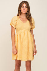 Yellow Smocked Textured V-Neck Maternity Dress