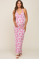 Magenta Floral Criss Cross Back Maternity Maxi Dress