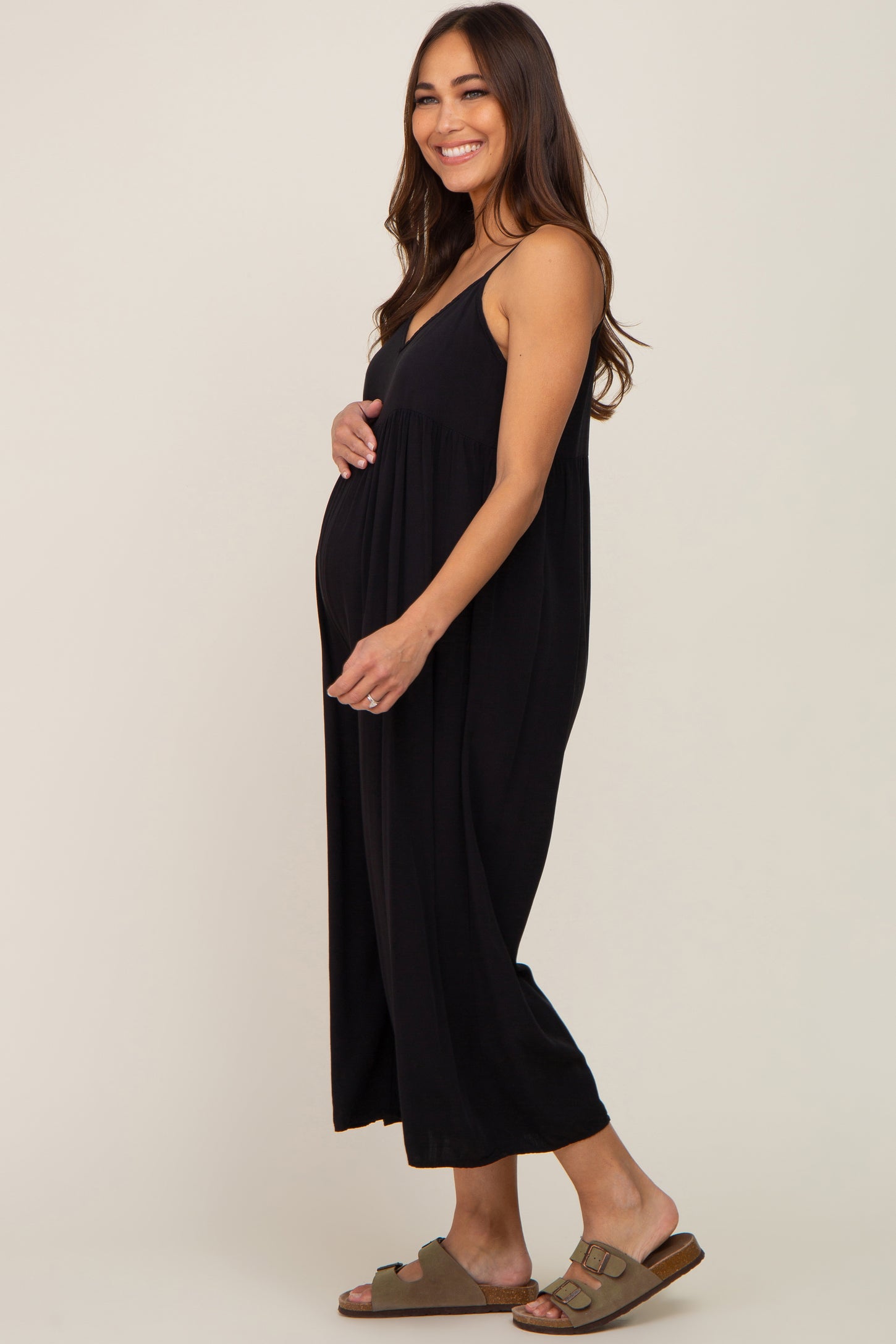 Black Sleeveless Cropped Wide Leg Maternity Jumpsuit