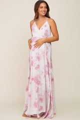 Mauve Floral Wrap Maternity Maxi Dress