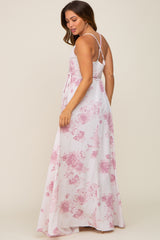 Mauve Floral Wrap Maternity Maxi Dress