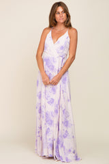 Lavender Floral Wrap Maternity Maxi Dress
