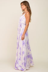 Lavender Floral Wrap Maxi Dress