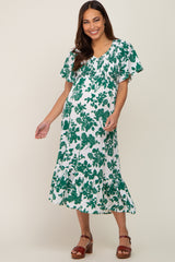 Green Floral Smocked Maternity Midi Dress