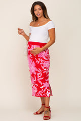 Red Floral Knit Maternity Midi Skirt
