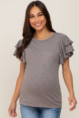 Heather Grey Ruffle Sleeve Maternity Top