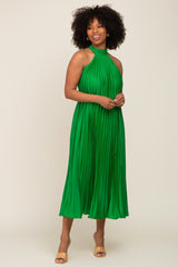 Green Pleated Halter Dress