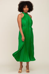 Green Pleated Halter Dress