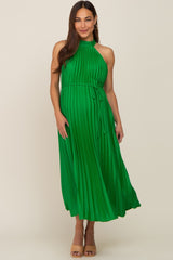 Green Pleated Maternity Halter Dress