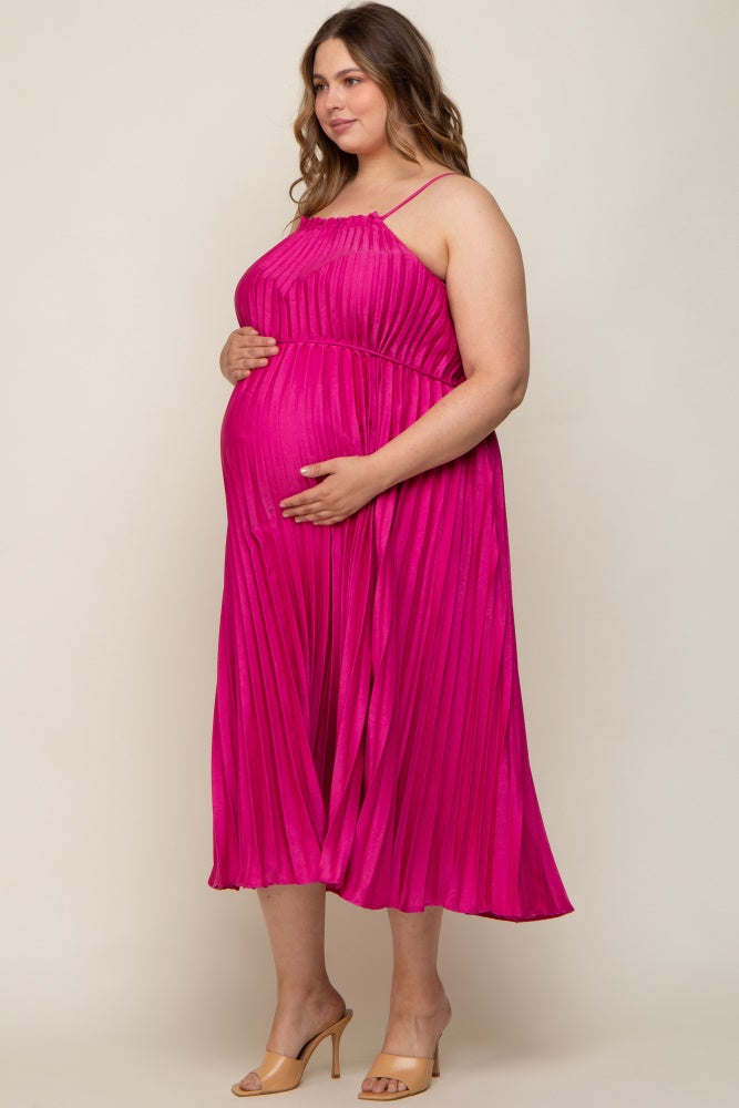 fuchsia maxi dress plus size Women's Plus Fuchsia Plunge Frill Detail Maxi Dress