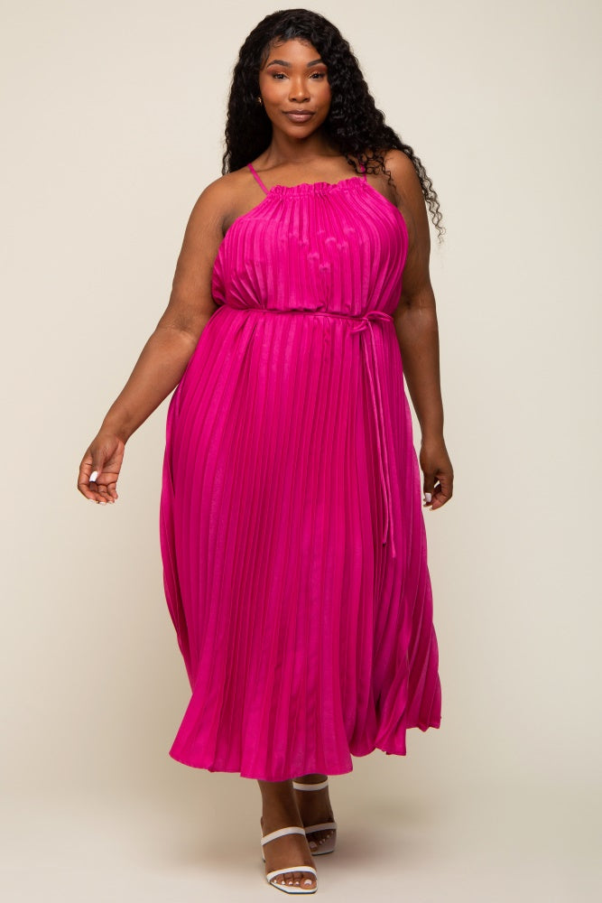 hot pink pleated maxi dress Arietta Hot Pink Pleated Strapless Maxi Dress