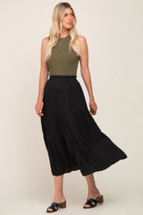 Black Tiered Midi Skirt