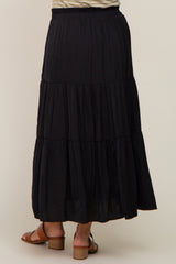 Black Tiered Maternity Midi Skirt