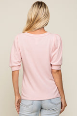 Light Pink Puff Sleeve Waffle Knit Top