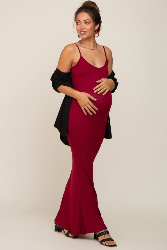 Burgundy Basic Maternity Maxi Dress PinkBlush
