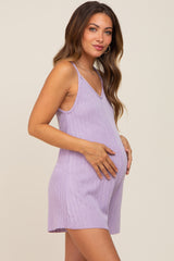 Lavender Ribbed V-Neck Maternity Romper