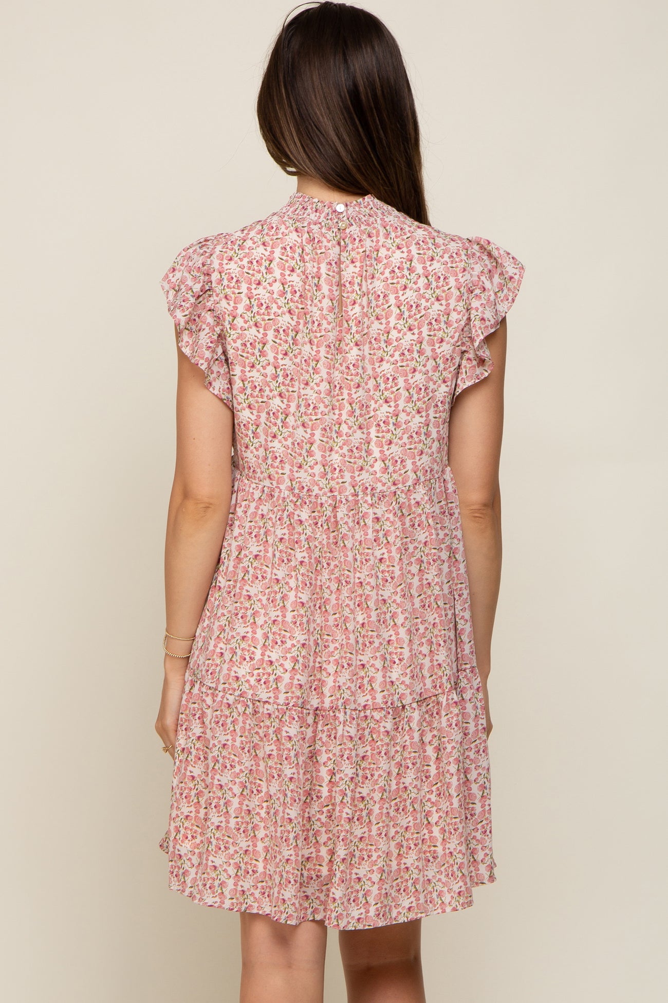 Pink Floral Chiffon Tiered Maternity Dress PinkBlush Pink Floral Chiffon Tiered Maternity Dress PinkBlush