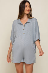 Grey Heathered Front Button Maternity Romper
