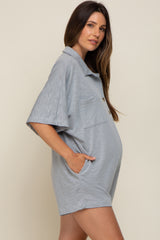 Grey Heathered Front Button Maternity Romper