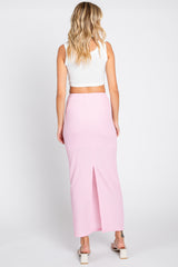 Light Pink Textured Slit Midi Skirt