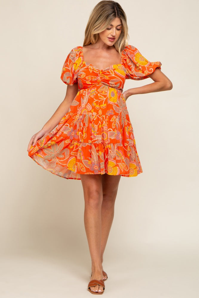 Orange Floral Sweetheart Tiered Maternity Dress – PinkBlush